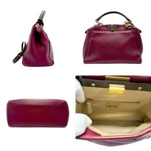 Fendi Red Leather Burgundy Shoulder Brown Peekaboo Gold Bag